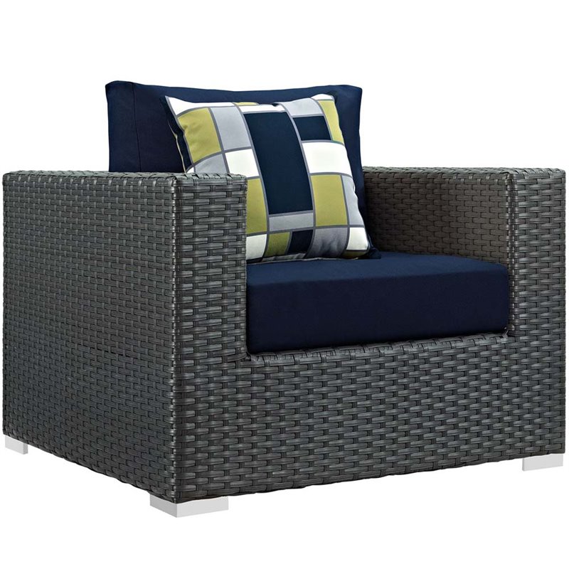 Modway Sojourn 3-Piece Rattan Fabric Patio Sectional Set in Canvas Gray/Navy