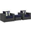 Modway Sojourn 3-Piece Rattan Fabric Patio Sectional Set in Canvas Gray/Navy