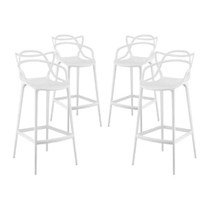 Modway Entangled 30.5&quot Modern Style PP Plastic Bar Stool in White (Set of 4)