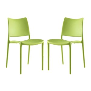 Modway Hipster Polypropylene Plastic Dining Side Chair in Green (Set of 2)