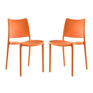 Modway Hipster Polypropylene Plastic Dining Side Chair in Orange (Set of 2)