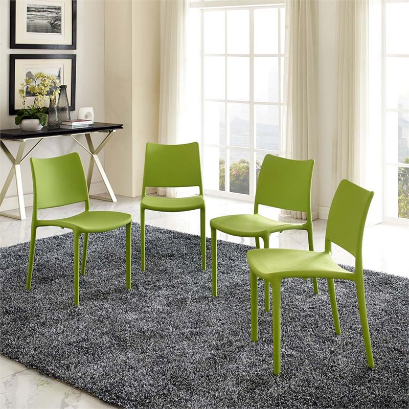 Modway Hipster Polypropylene Plastic Dining Side Chair in Green (Set of 4)