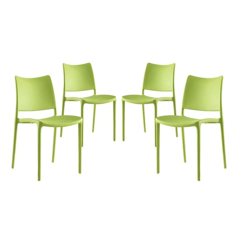 Modway Hipster Polypropylene Plastic Dining Side Chair in Green (Set of 4)