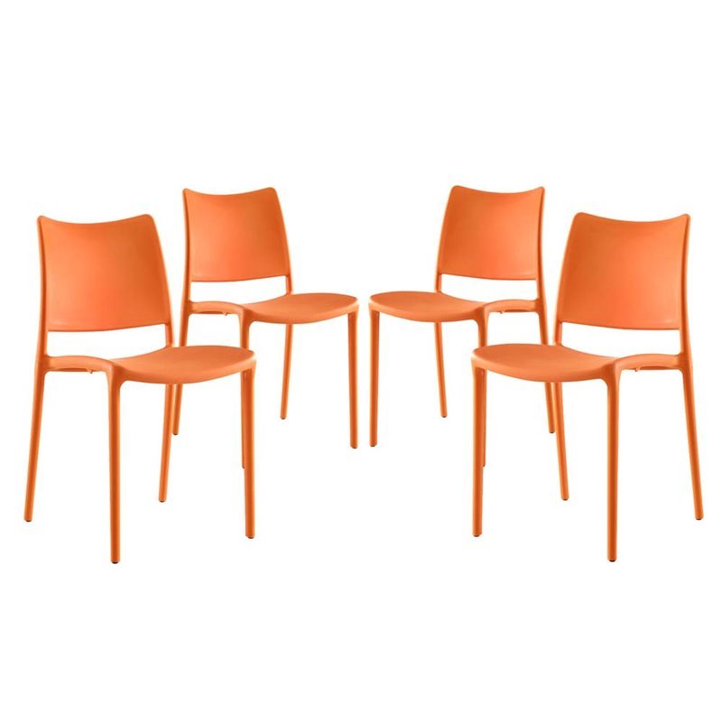 Modway Hipster Polypropylene Plastic Dining Side Chair in Orange (Set of 4)