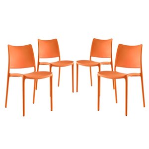 Modway Hipster Polypropylene Plastic Dining Side Chair in Orange (Set of 4)