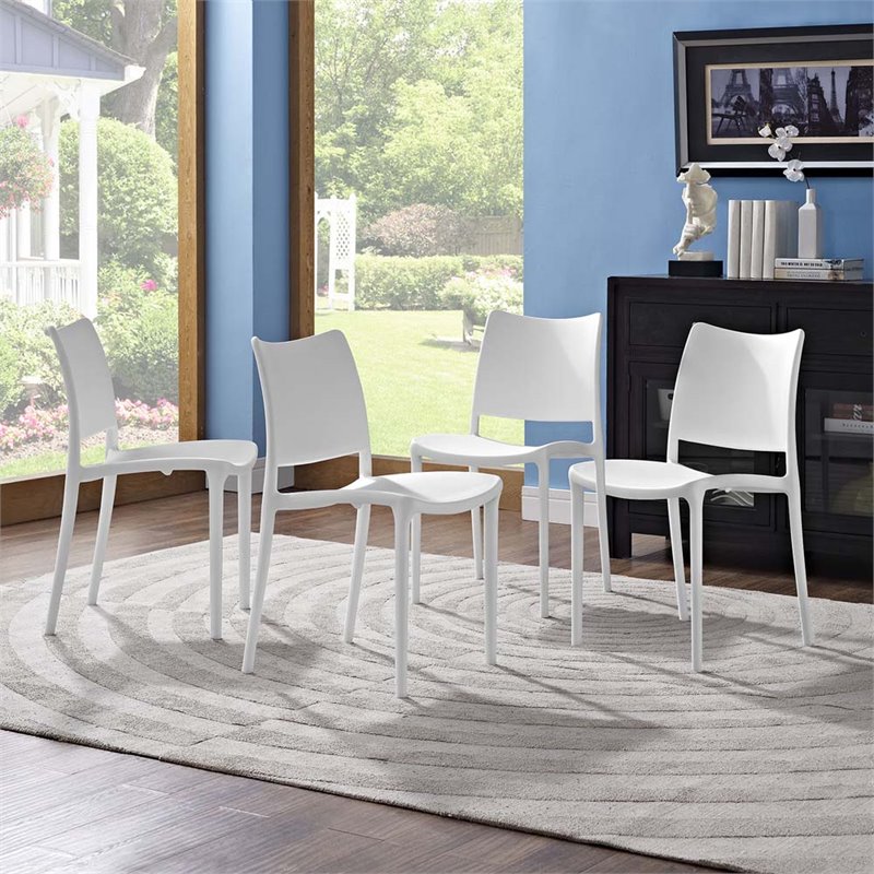 Modway Hipster Polypropylene Plastic Dining Side Chair in White (Set of 4)