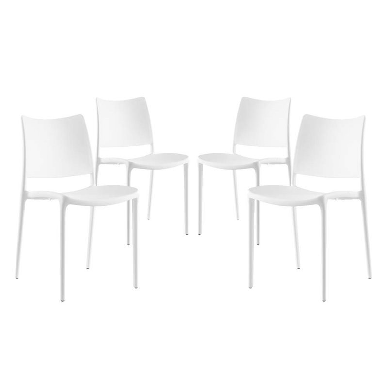 Modway Hipster Polypropylene Plastic Dining Side Chair in White (Set of 4)