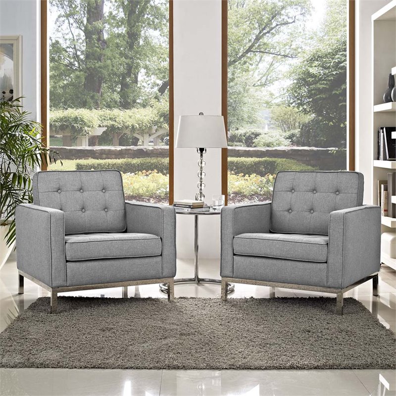 Modway Loft Fabric Accent Arm Chair in Light Gray (Set of 2)