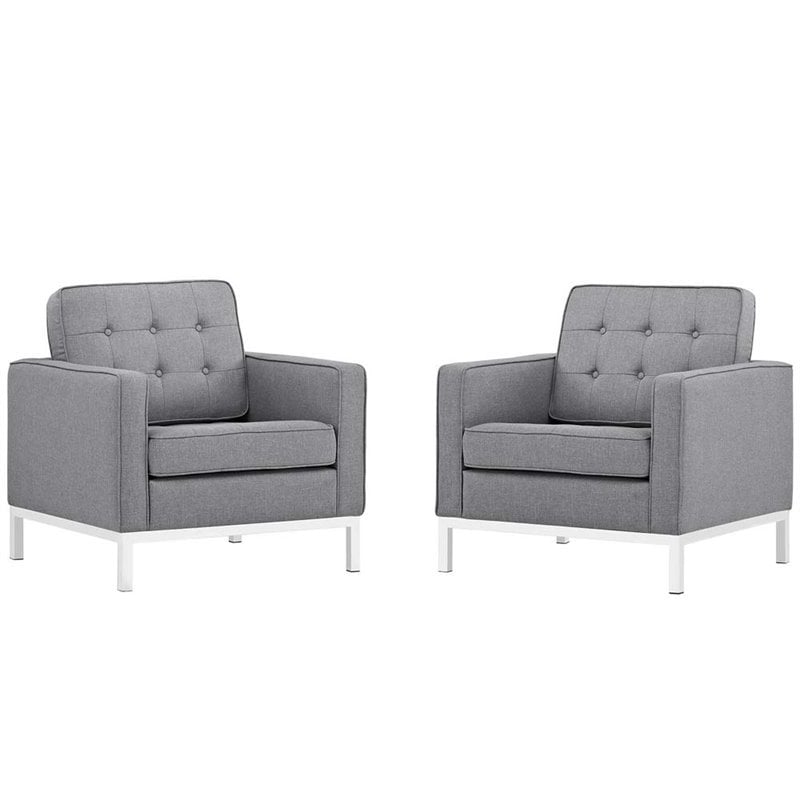 Modway Loft Fabric Accent Arm Chair in Light Gray (Set of 2)