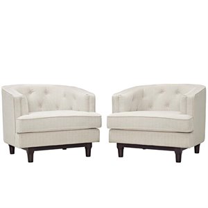 Modway Coast Polyester Fabric and Rubberwood Armchairs in Beige (Set of 2)