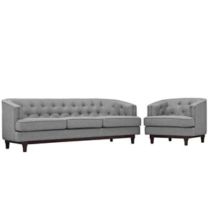 Modway Coast Polyester and Rubberwood Living Room Set in Light Gray (Set of 2)