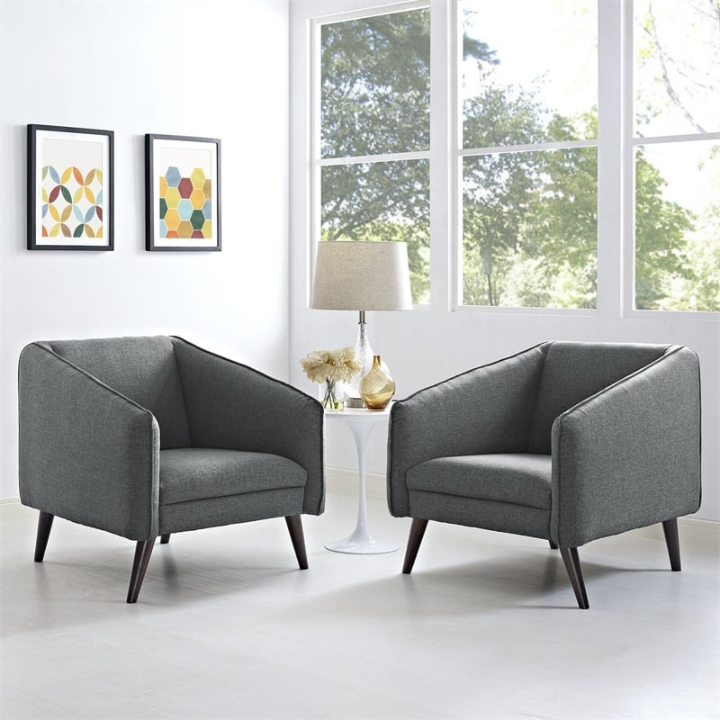 Modway Slide Polyester Upholstered Armchair in Gray/Dark Walnut (Set of 2)