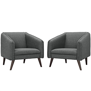 Modway Slide Polyester Upholstered Armchair in Gray/Dark Walnut (Set of 2)