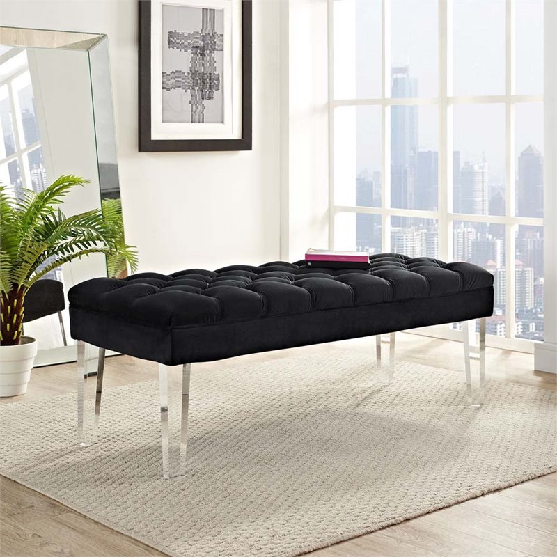 Modway Valet Modern Style Performance Velvet and Acrylic Bench in Black