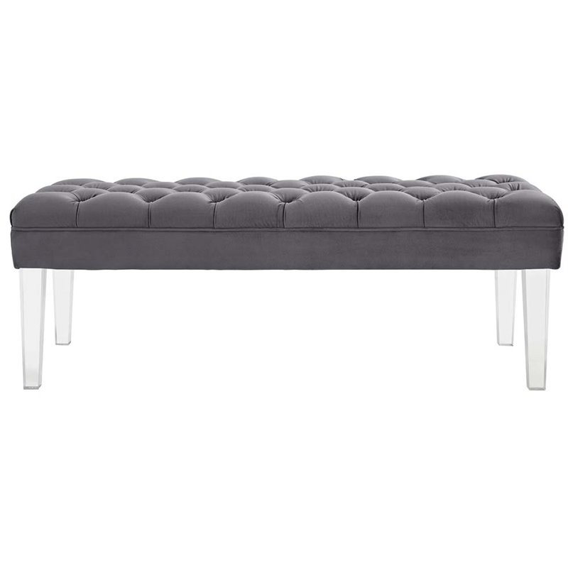 Modway Valet Modern Style Performance Velvet and Acrylic Bench in Gray