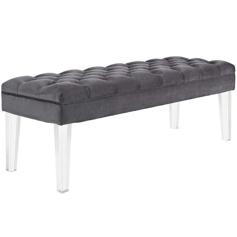 Modway Valet Modern Style Performance Velvet and Acrylic Bench in Gray