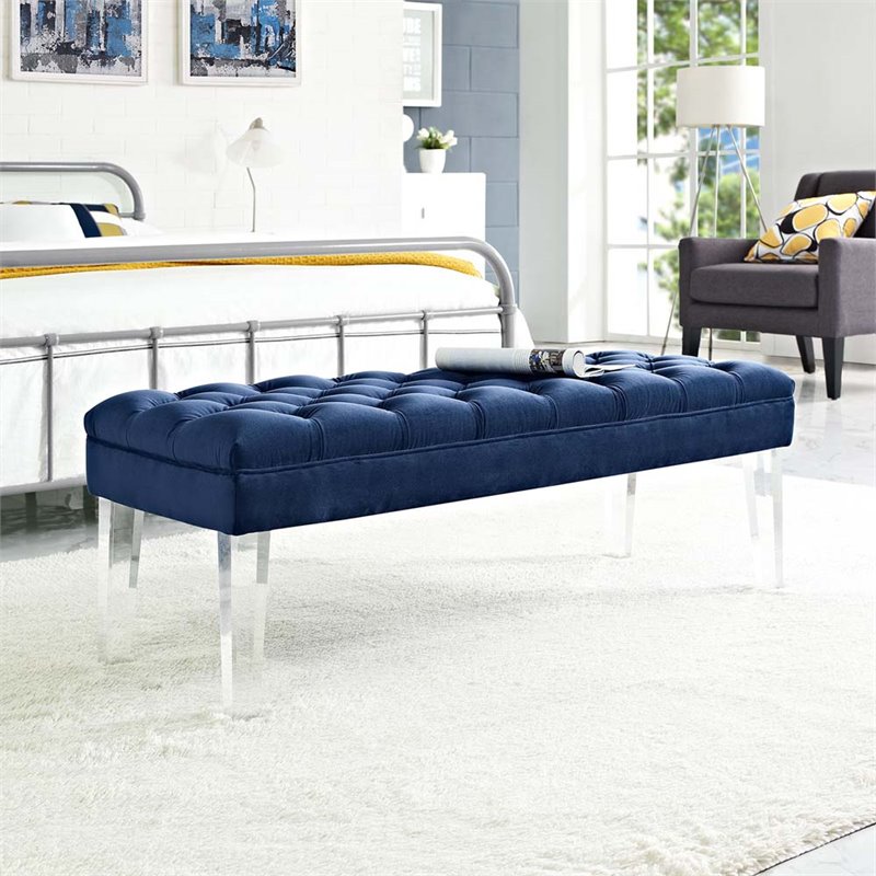 Modway Valet Modern Style Performance Velvet and Acrylic Bench in Navy