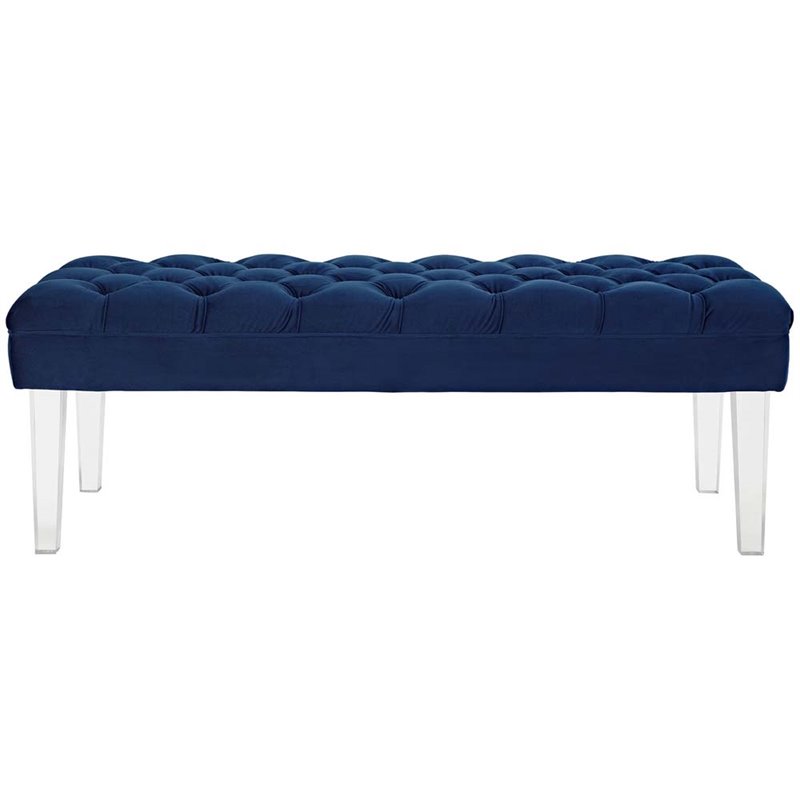 Modway Valet Modern Style Performance Velvet and Acrylic Bench in Navy