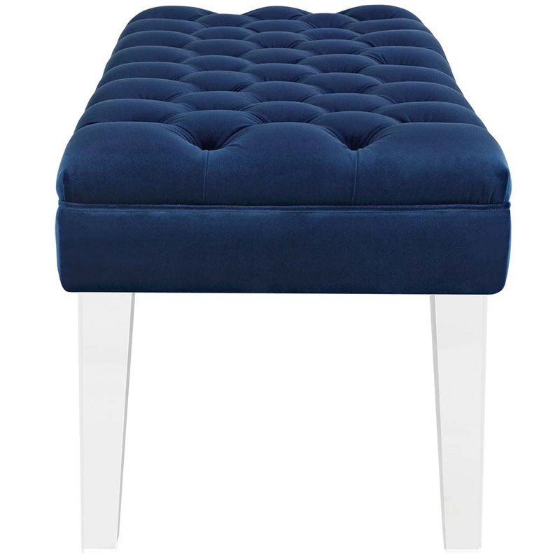 Modway Valet Modern Style Performance Velvet and Acrylic Bench in Navy