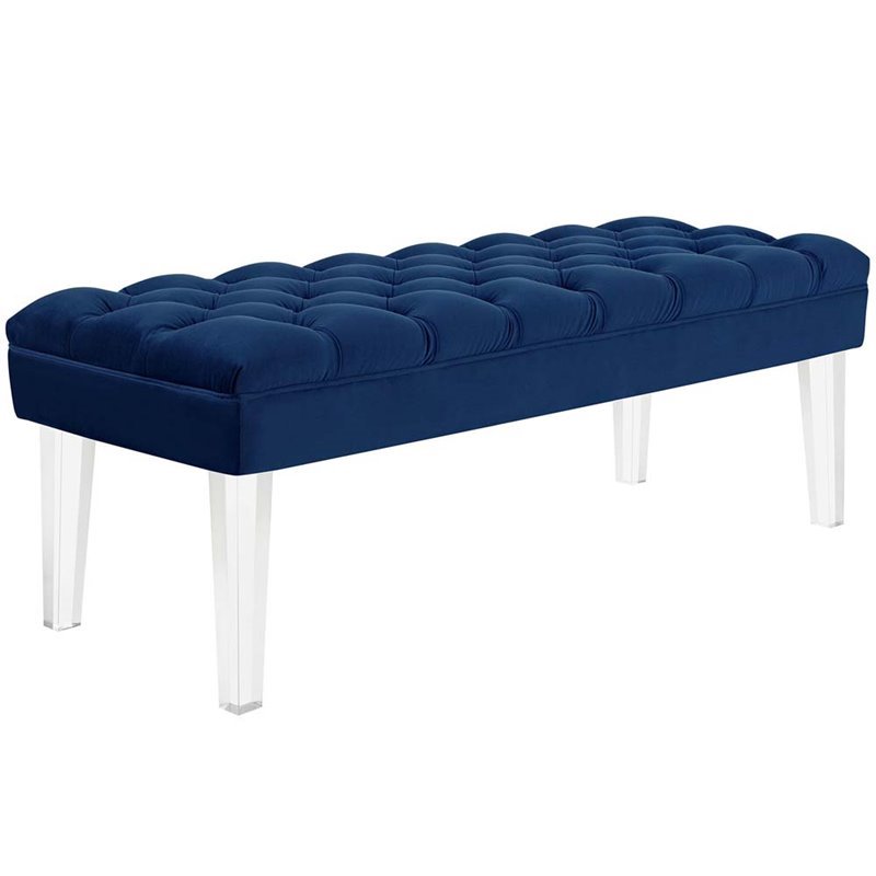 Modway Valet Modern Style Performance Velvet and Acrylic Bench in Navy