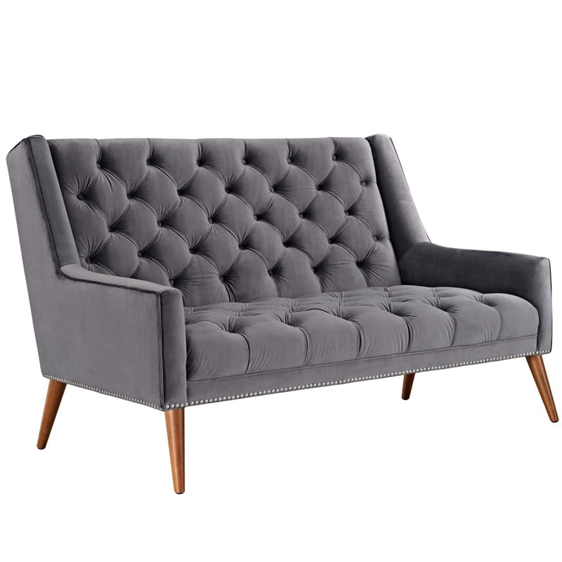 Modway Peruse Velvet Loveseat in Gray