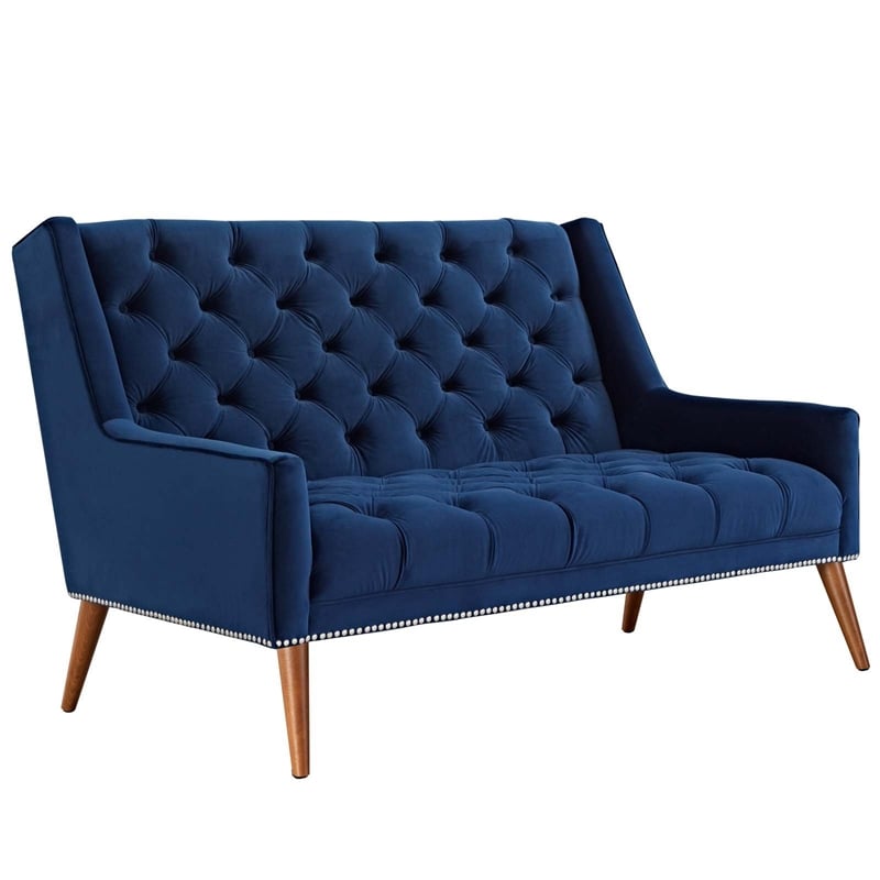 Modway Peruse Modern Style Performance Velvet Loveseat in Navy