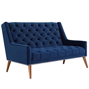 Modway Peruse Modern Style Performance Velvet Loveseat in Navy