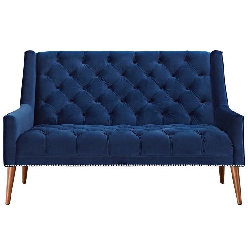 Modway Peruse Modern Style Performance Velvet Loveseat in Navy