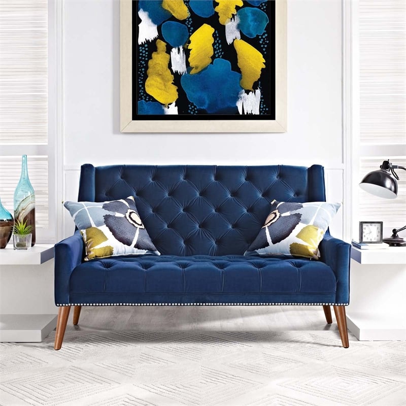 Modway Peruse Modern Style Performance Velvet Loveseat in Navy