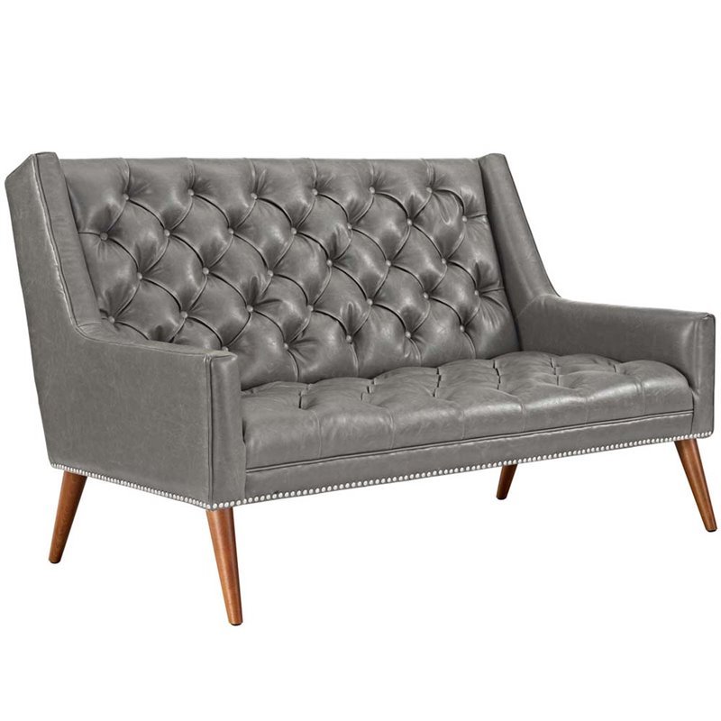Modway Peruse Faux Leather Loveseat in Gray