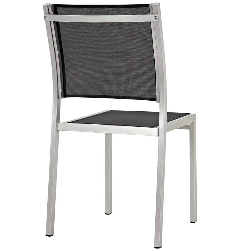 Modway Shore 9-Piece Outdoor Patio Wood and Aluminum Dining Set in Silver/Black