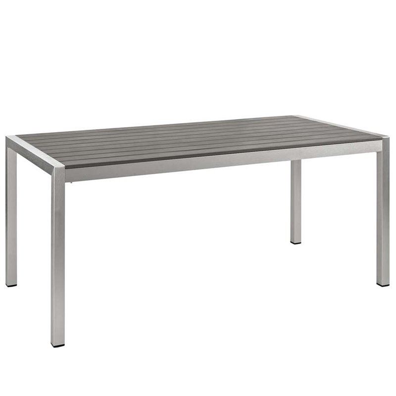 Modway Shore 9-Piece Outdoor Patio Wood and Aluminum Dining Set in Silver/Black
