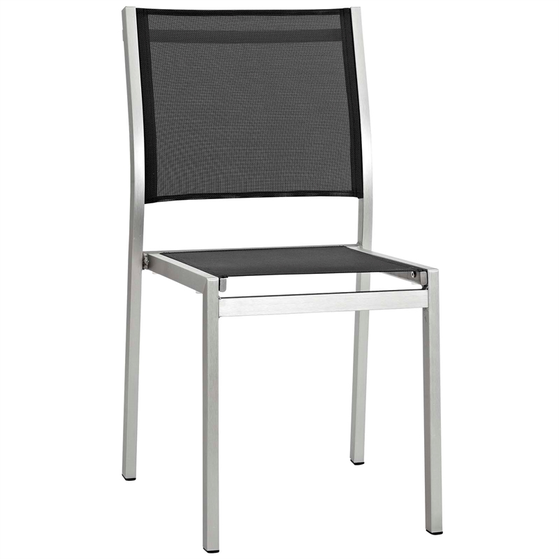 Modway Shore 9-Piece Outdoor Patio Wood and Aluminum Dining Set in Silver/Black