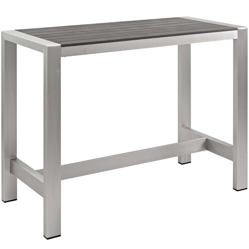 Modway Shore 7-Piece Outdoor Patio Wood and Aluminum Dining Set in Silver/Gray
