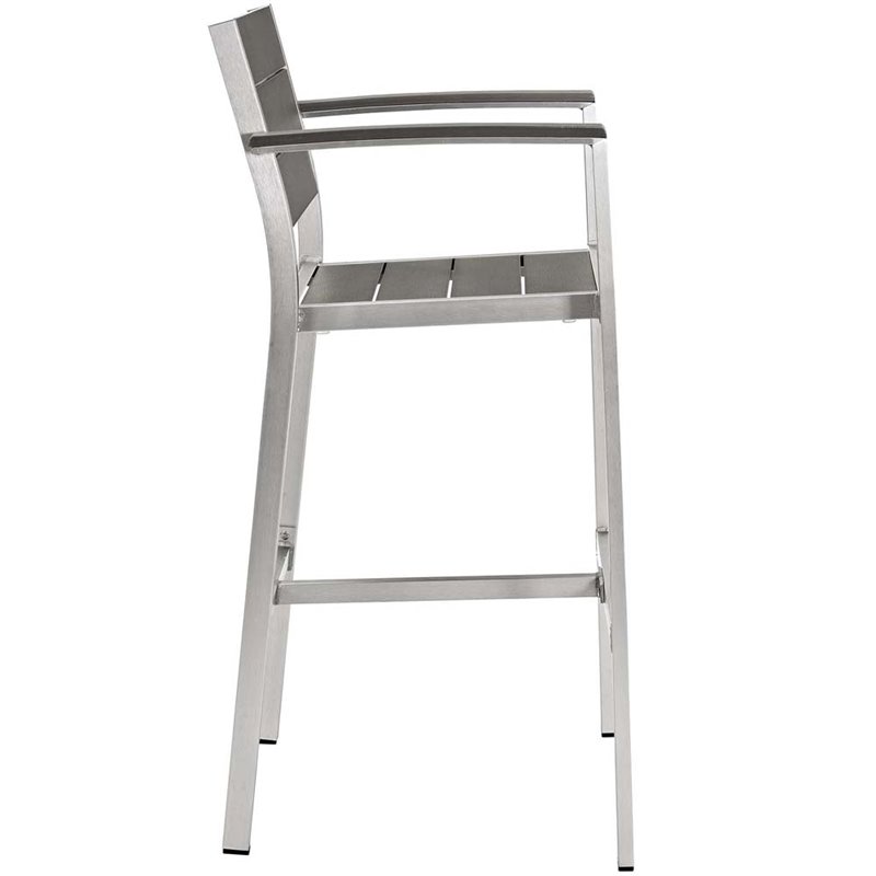 Modway Shore 5-Piece Outdoor Patio Wood and Aluminum Dining Set in Silver/Gray
