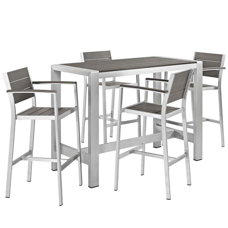 Modway Shore 5 Piece Aluminum Patio Counter Height Dining Set In Gray Eei 2588 Slv Gry Set