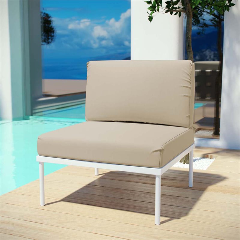 Modway Harmony Outdoor Patio Aluminum Fabric Armless Chair in White/Beige