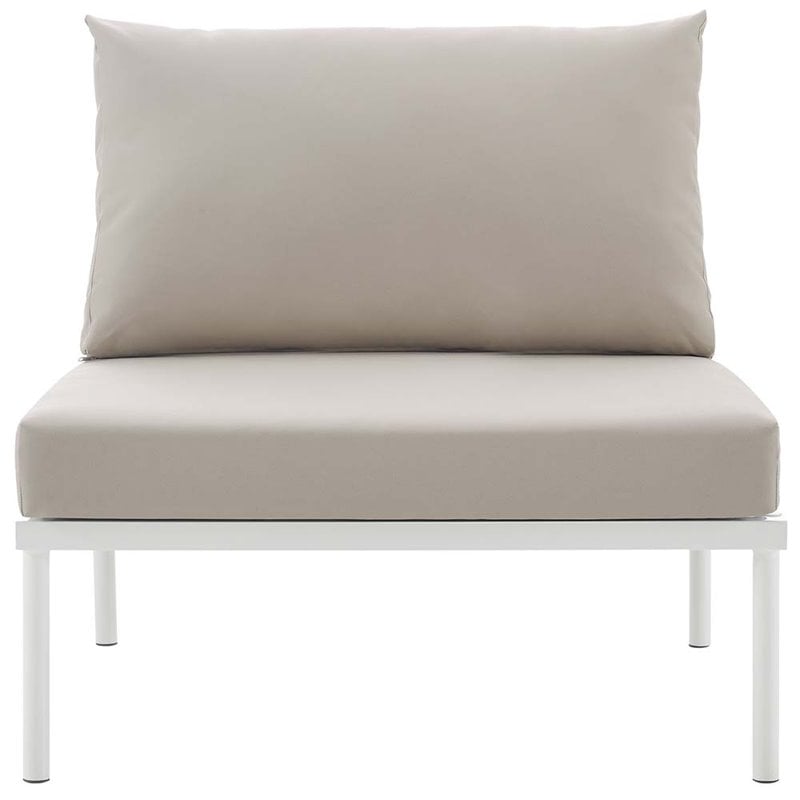 Modway Harmony Outdoor Patio Aluminum Fabric Armless Chair in White/Beige