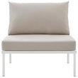 Modway Harmony Outdoor Patio Aluminum Fabric Armless Chair in White/Beige
