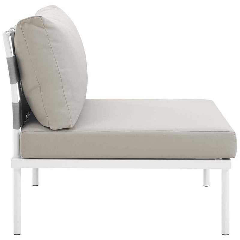 Modway Harmony Outdoor Patio Aluminum Fabric Armless Chair in White/Beige