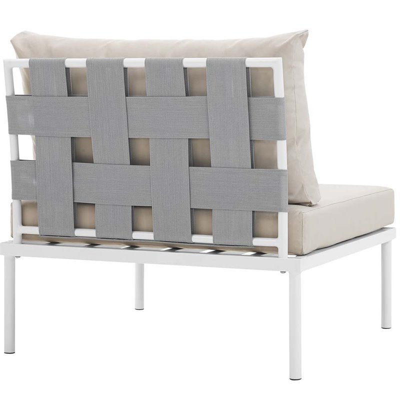 Modway Harmony Outdoor Patio Aluminum Fabric Armless Chair in White/Beige