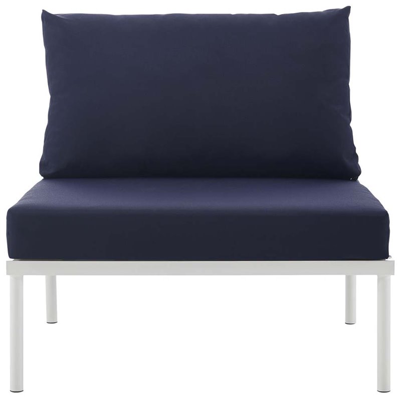 Modway Harmony Outdoor Patio Aluminum Fabric Armless Chair in White/Navy