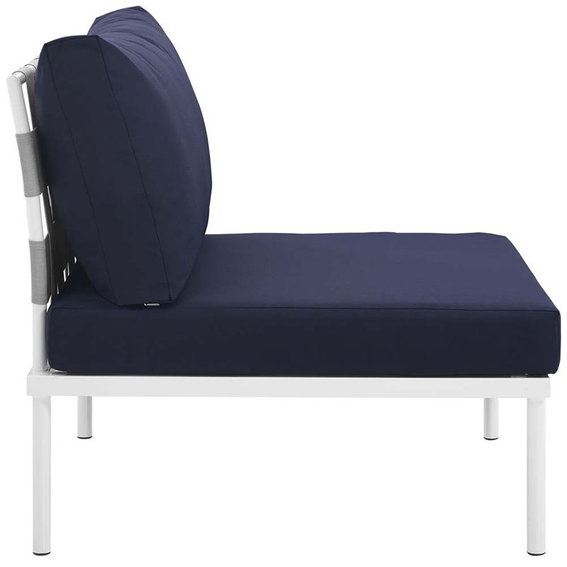 Modway Harmony Outdoor Patio Aluminum Fabric Armless Chair in White/Navy