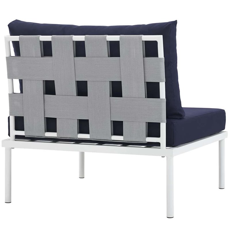 Modway Harmony Outdoor Patio Aluminum Fabric Armless Chair in White/Navy