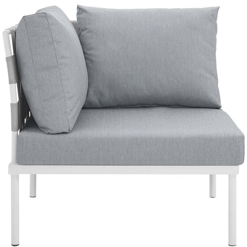 Modway Harmony Outdoor Patio Aluminum Fabric Corner Sofa Chair in White/Gray