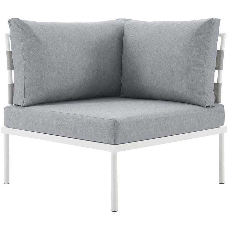 Modway Harmony Outdoor Patio Aluminum Fabric Corner Sofa Chair in White/Gray