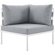 Modway Harmony Outdoor Patio Aluminum Fabric Corner Sofa Chair in White/Gray
