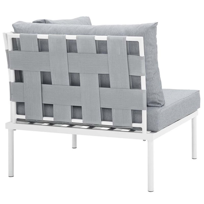 Modway Harmony Outdoor Patio Aluminum Fabric Corner Sofa Chair in White/Gray