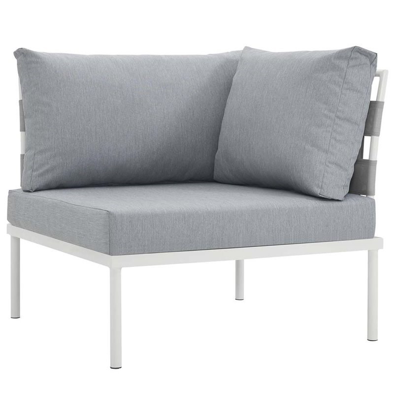 Modway Harmony Outdoor Patio Aluminum Fabric Corner Sofa Chair in White/Gray
