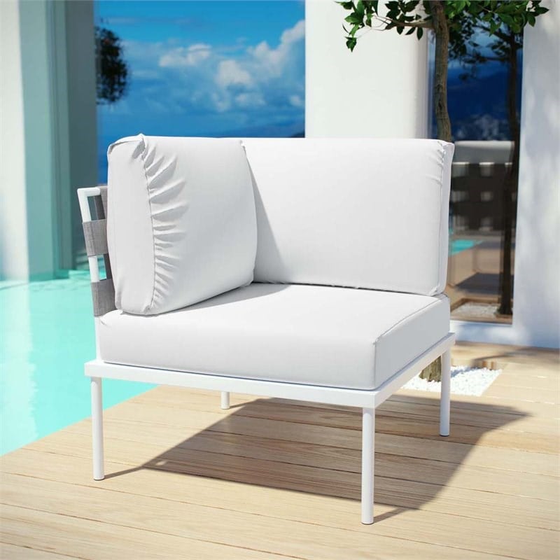 Modway Harmony Outdoor Patio Aluminum Fabric Corner Sofa Chair in White/White